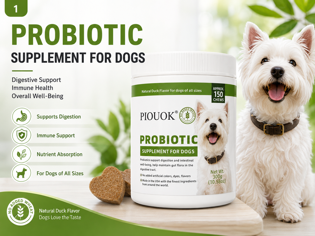 PIOUOK® Probiotic Supplement for Dogs – Duck Flavor, Chewable, 150 Chews, 300g
