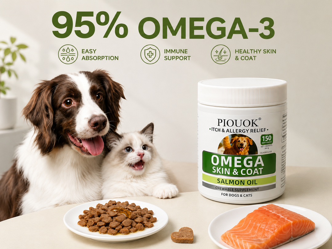 PIOUOK Omega Skin & Coat Soft Chews for Dogs & Cats – Salmon Oil Formula for Healthy Skin, Shiny Coat & Immune Support
